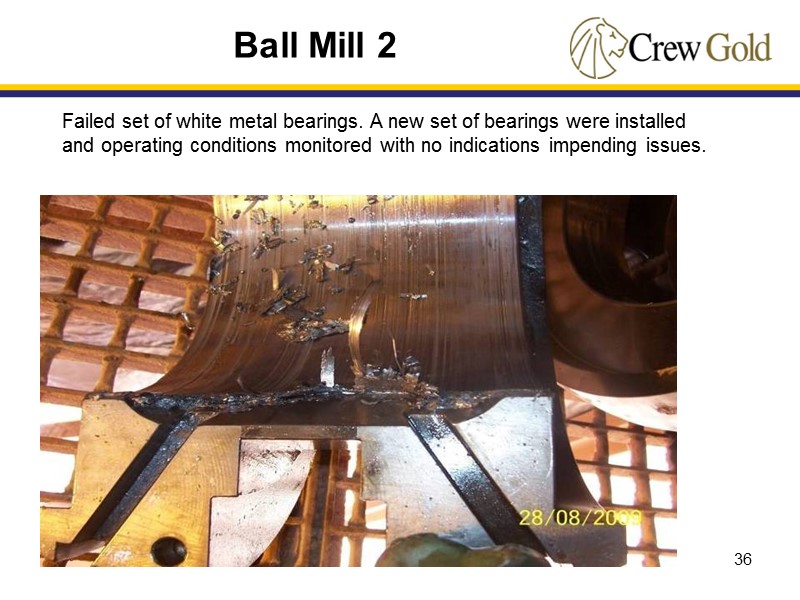 36 Ball Mill 2 Failed set of white metal bearings. A new set of